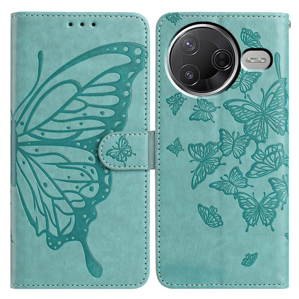 Wallet Case for Xiaomi Redmi K80 5G / Poco F7 Pro 5G Butterfly Imprinted PU Leather Phone Cover with Strap