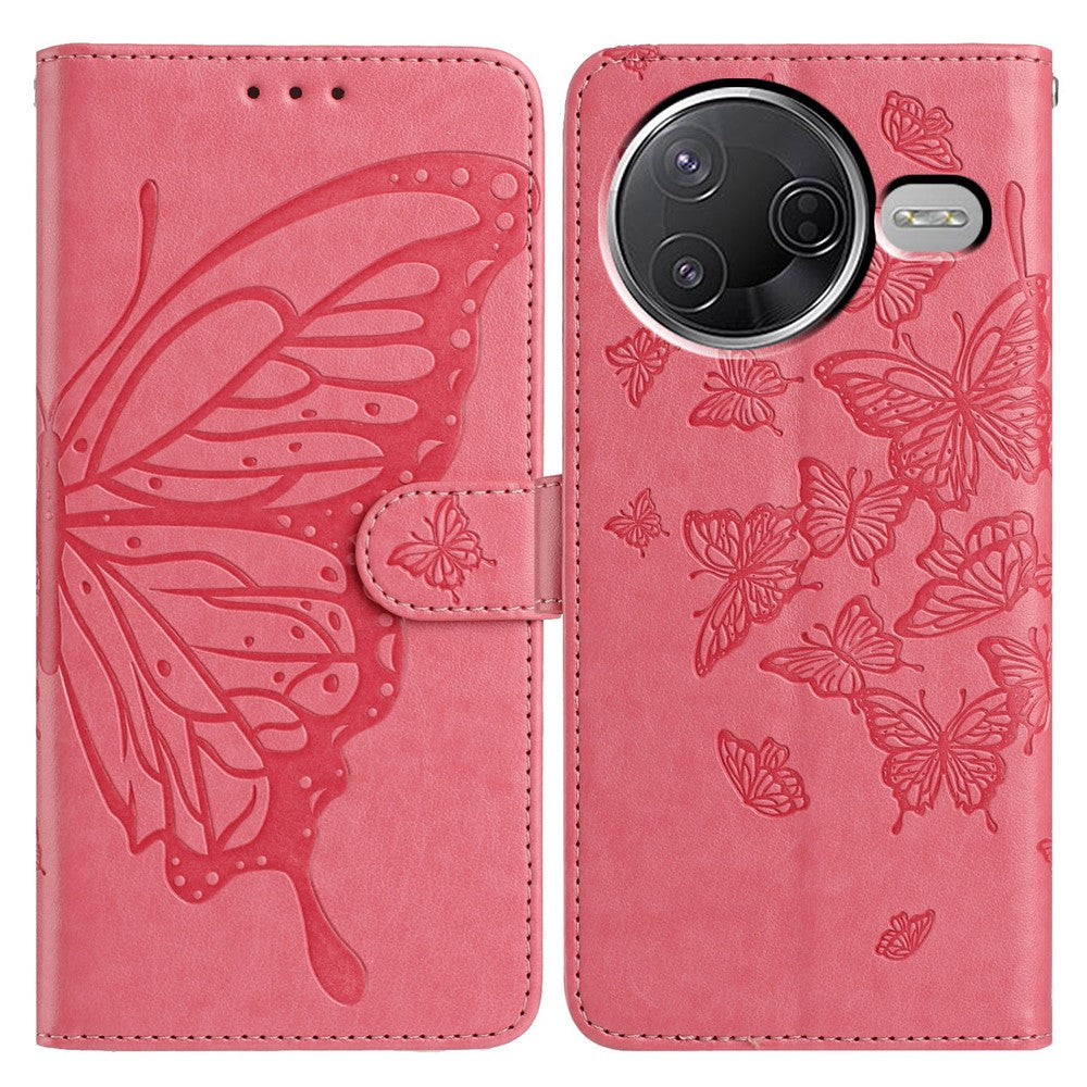 Wallet Case for Xiaomi Redmi K80 5G / Poco F7 Pro 5G Butterfly Imprinted PU Leather Phone Cover with Strap