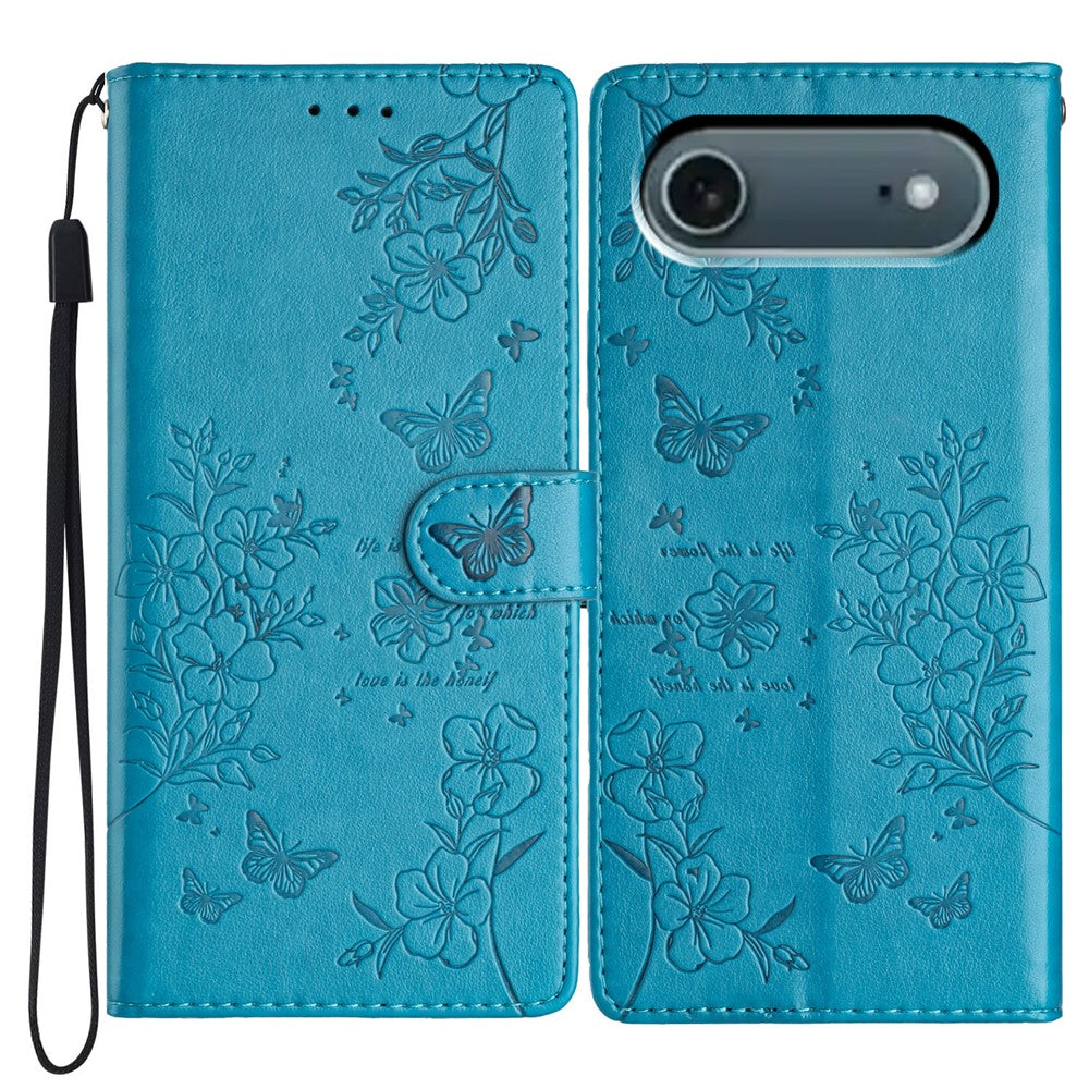 For iPhone Air Wallet Phone Case Butterfly Floral Imprint Leather Flip Cover with Strap