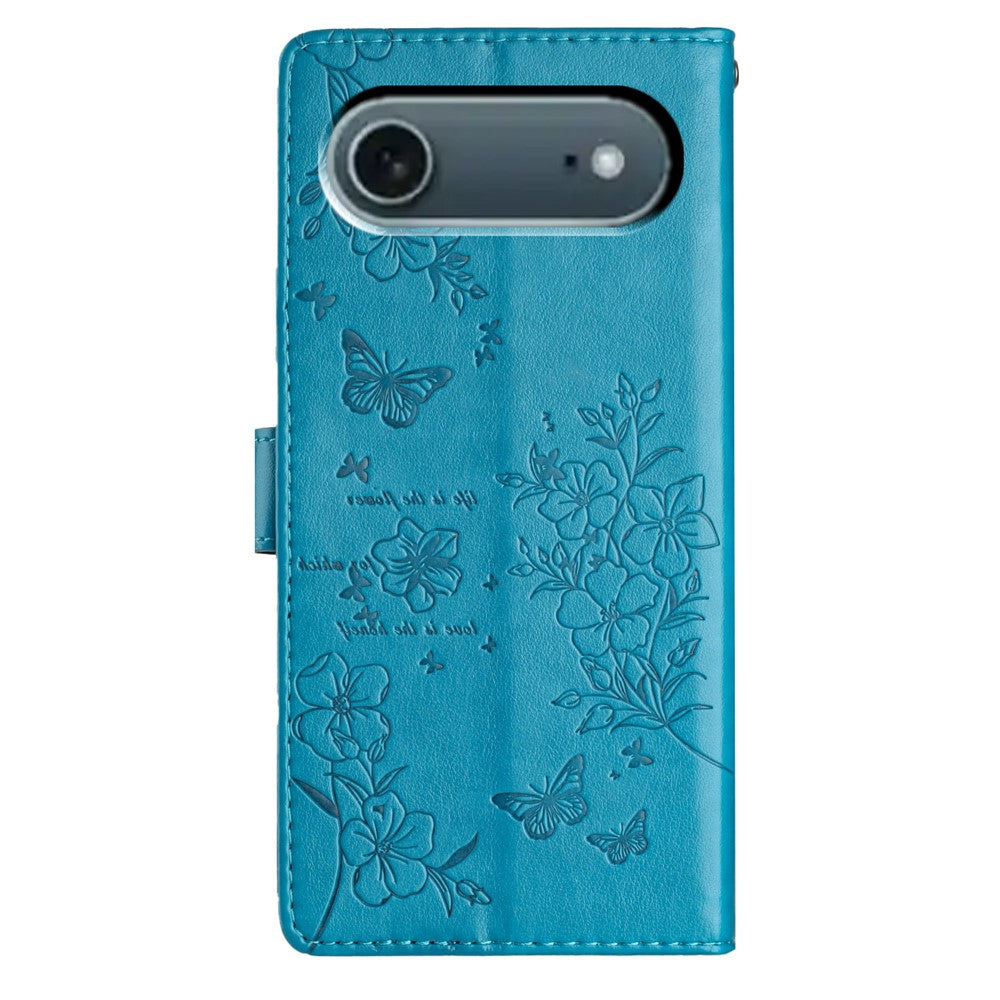 For iPhone Air Wallet Phone Case Butterfly Floral Imprint Leather Flip Cover with Strap