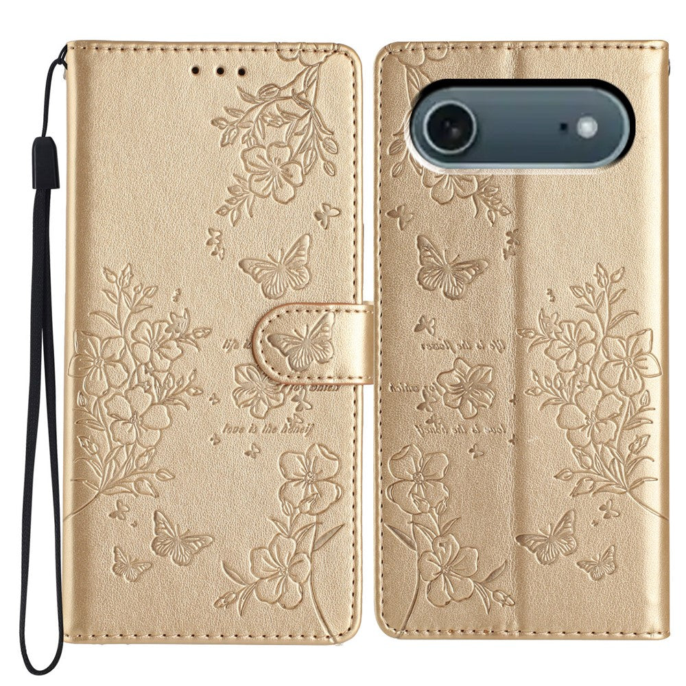 For iPhone Air Wallet Phone Case Butterfly Floral Imprint Leather Flip Cover with Strap