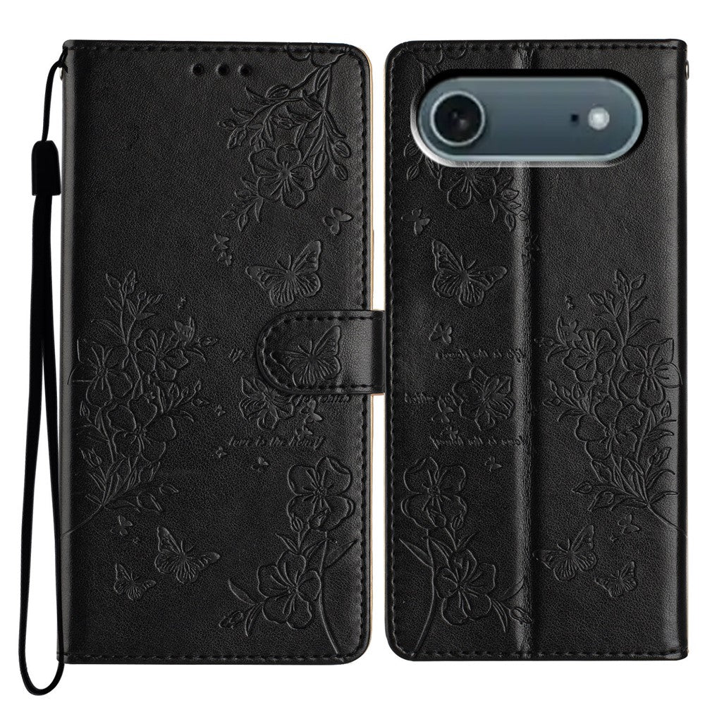 For iPhone Air Wallet Phone Case Butterfly Floral Imprint Leather Flip Cover with Strap