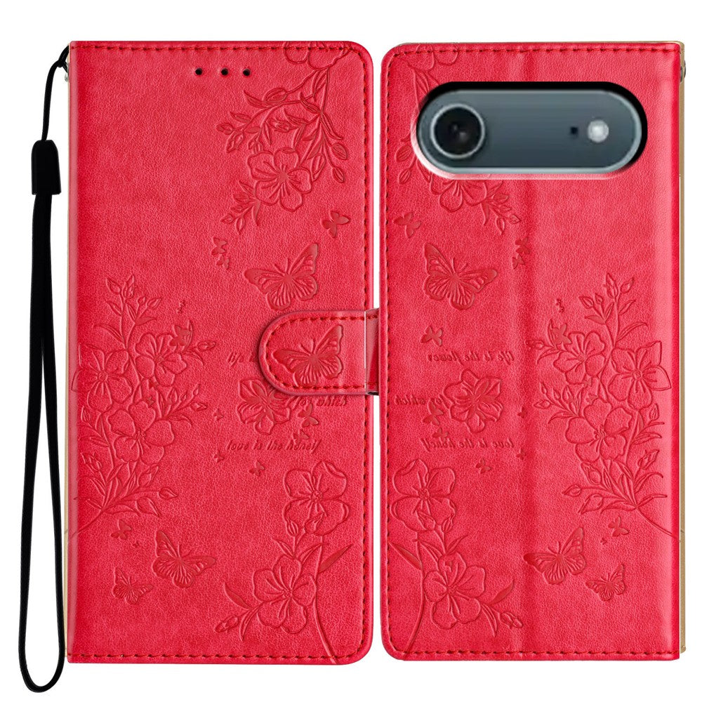 For iPhone Air Wallet Phone Case Butterfly Floral Imprint Leather Flip Cover with Strap