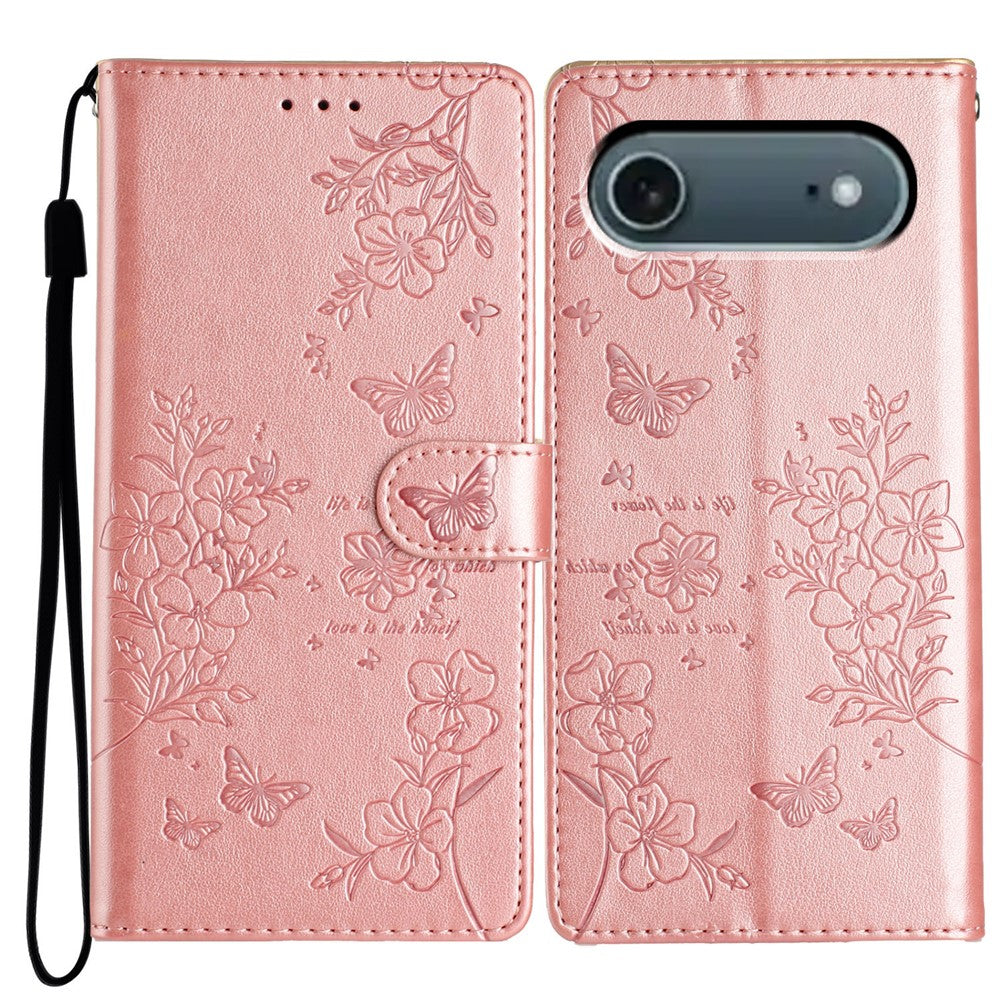 For iPhone Air Wallet Phone Case Butterfly Floral Imprint Leather Flip Cover with Strap