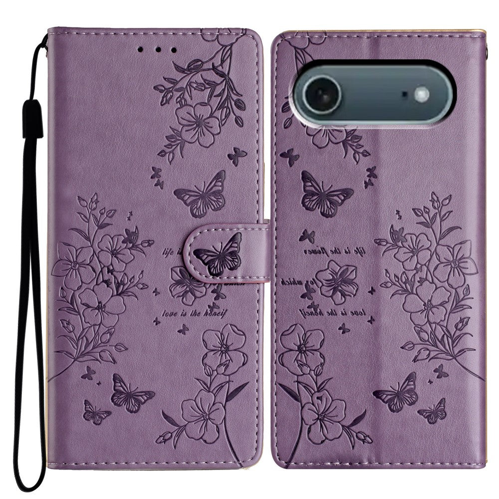 For iPhone Air Wallet Phone Case Butterfly Floral Imprint Leather Flip Cover with Strap