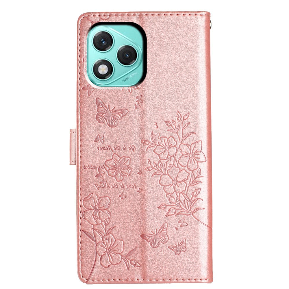 For Honor 400 Lite 5G Wallet Phone Case Butterfly Floral Imprint Leather Flip Cover with Strap