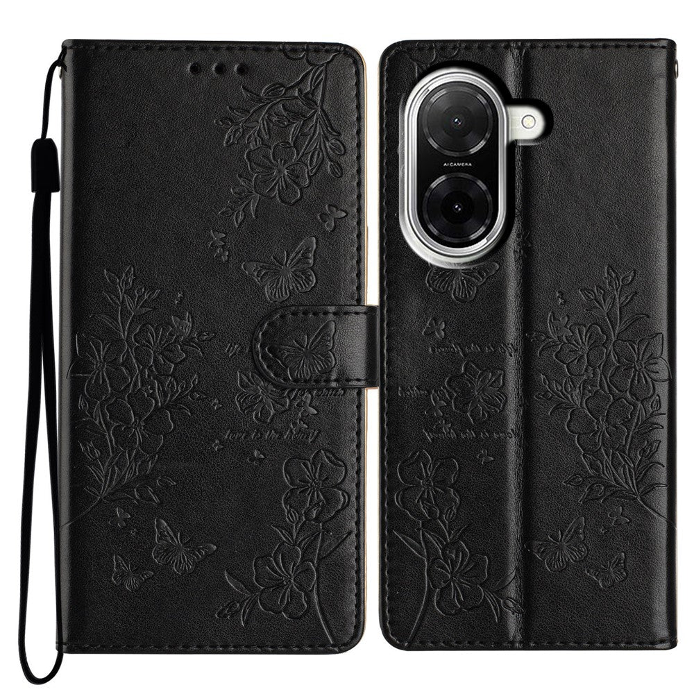 For Xiaomi Redmi A5 NFC (EU) (173.45mm) Wallet Phone Case Butterfly Floral Imprint Leather Flip Cover with Strap