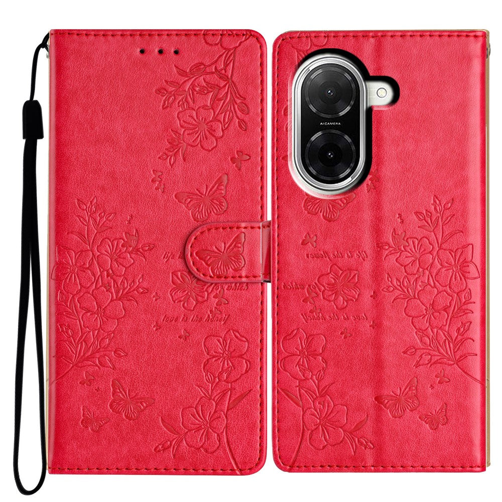 For Xiaomi Redmi A5 NFC (EU) (173.45mm) Wallet Phone Case Butterfly Floral Imprint Leather Flip Cover with Strap