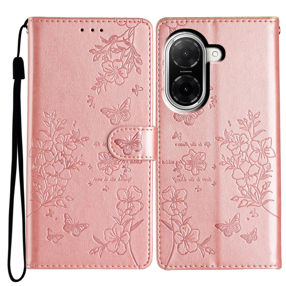 For Xiaomi Redmi A5 NFC (EU) (173.45mm) Wallet Phone Case Butterfly Floral Imprint Leather Flip Cover with Strap