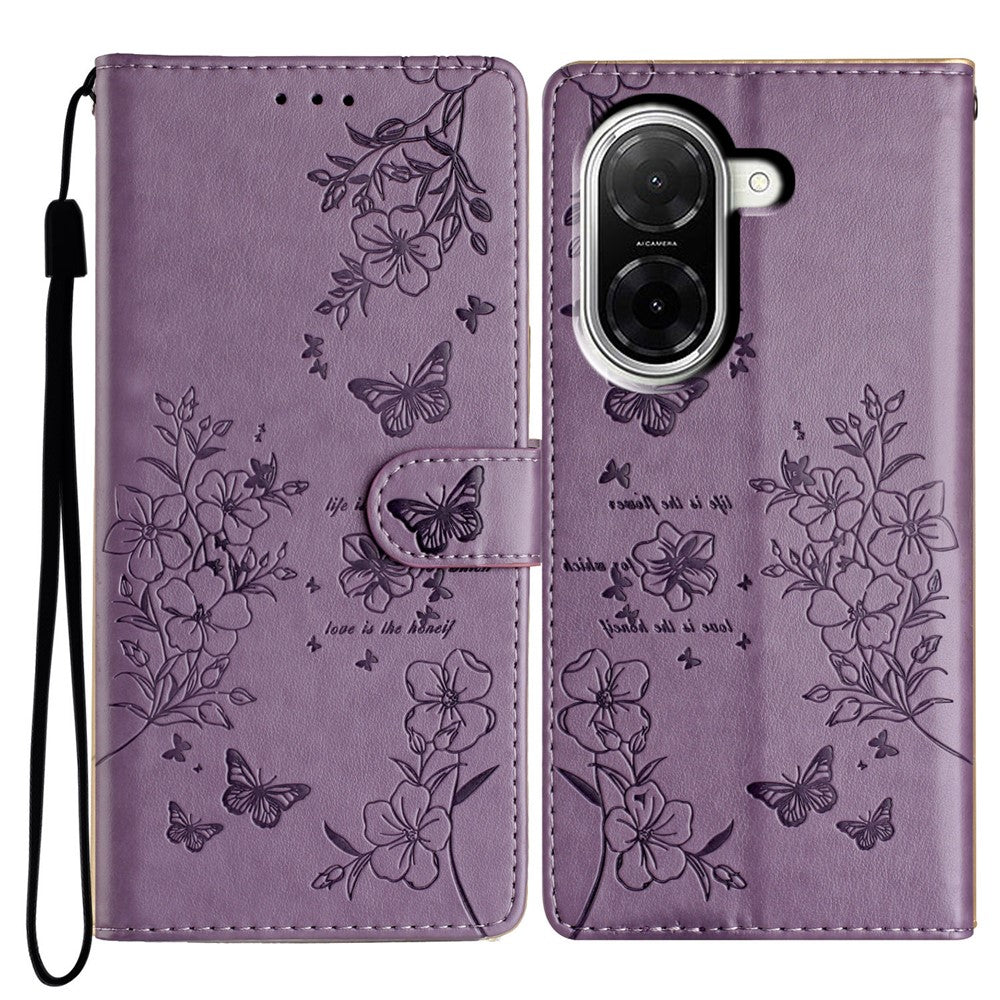 For Xiaomi Redmi A5 NFC (EU) (173.45mm) Wallet Phone Case Butterfly Floral Imprint Leather Flip Cover with Strap