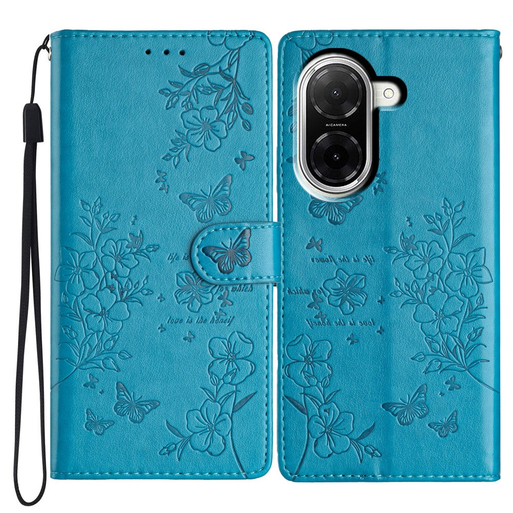 For Xiaomi Redmi A5 NFC (EU) (173.45mm) Wallet Phone Case Butterfly Floral Imprint Leather Flip Cover with Strap