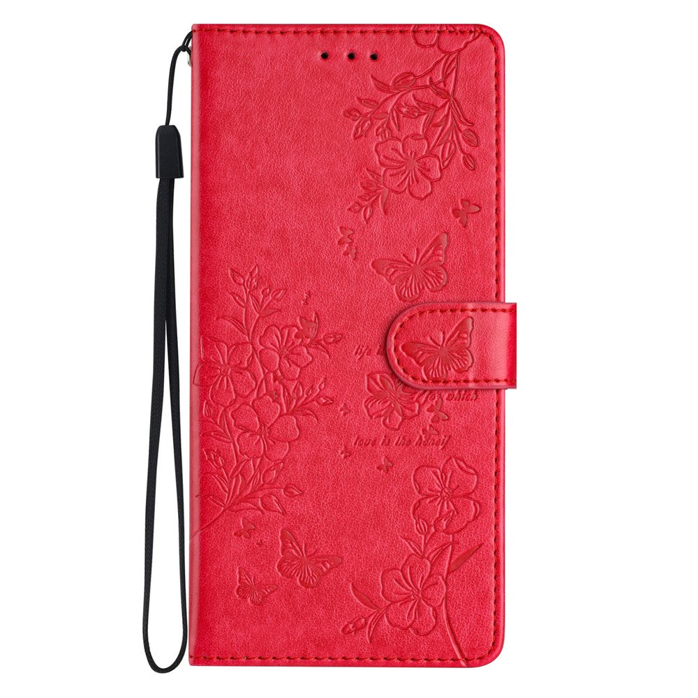 For Xiaomi Poco M7 Pro 5G Wallet Phone Case Butterfly Floral Imprint Leather Flip Cover with Strap