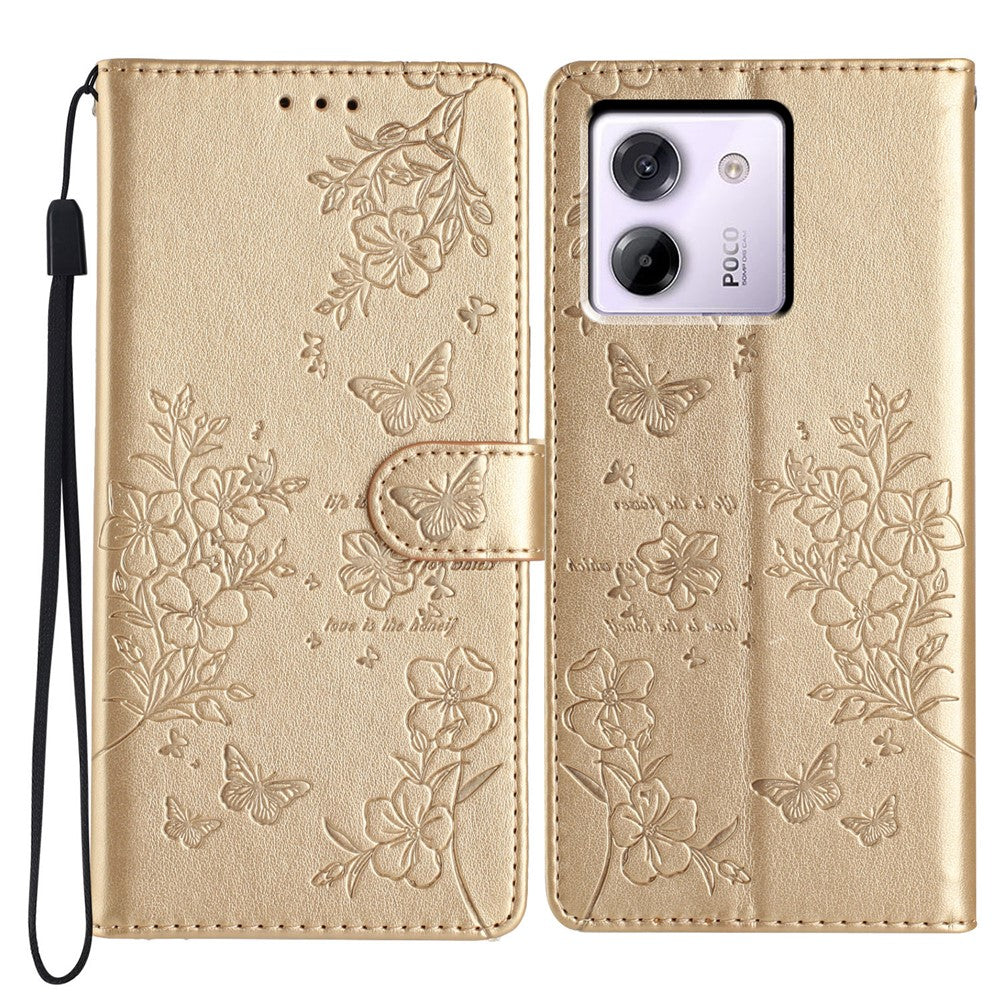 For Xiaomi Poco M7 Pro 5G Wallet Phone Case Butterfly Floral Imprint Leather Flip Cover with Strap