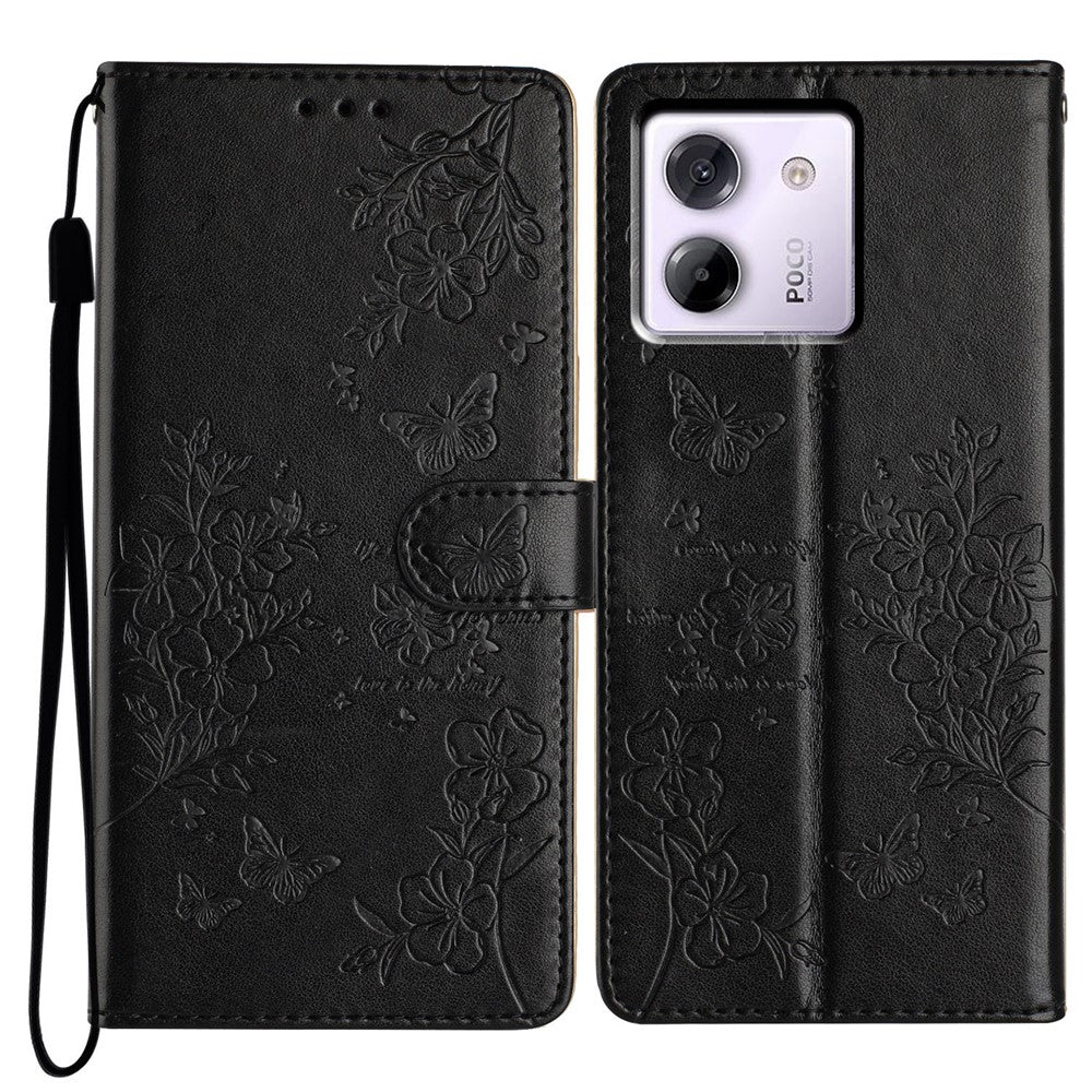 For Xiaomi Poco M7 Pro 5G Wallet Phone Case Butterfly Floral Imprint Leather Flip Cover with Strap