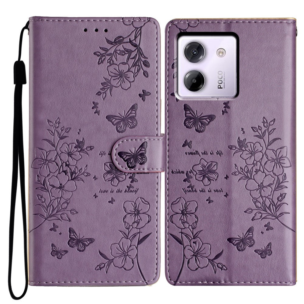 For Xiaomi Poco M7 Pro 5G Wallet Phone Case Butterfly Floral Imprint Leather Flip Cover with Strap