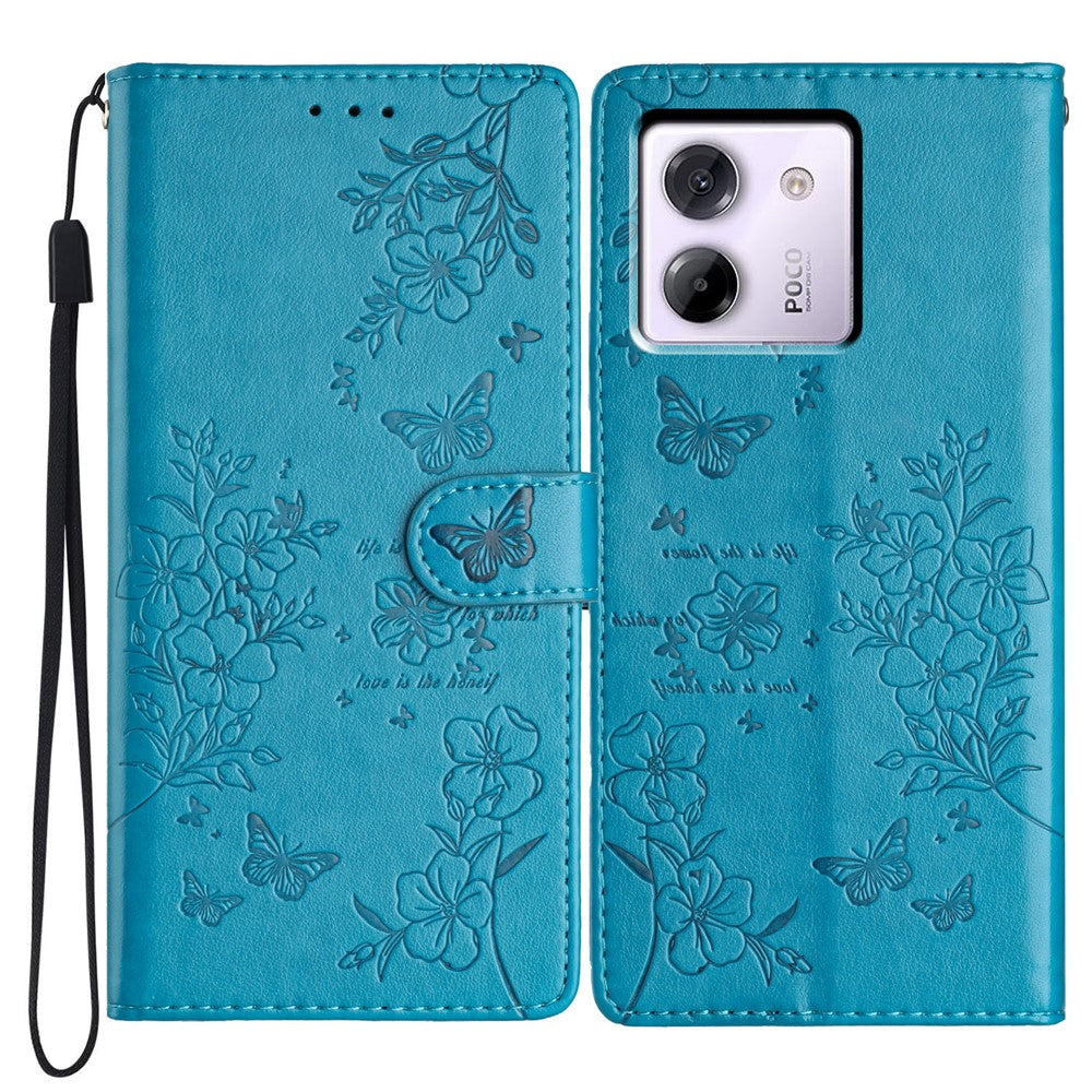 For Xiaomi Poco M7 Pro 5G Wallet Phone Case Butterfly Floral Imprint Leather Flip Cover with Strap