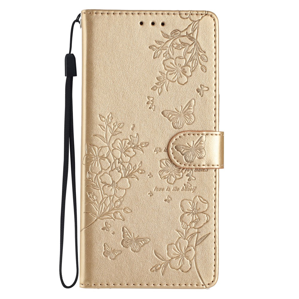 For Oppo Reno14 Pro 5G (Global) Wallet Phone Case Butterfly Floral Imprint Leather Flip Cover with Strap