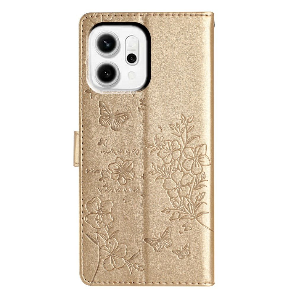 For Oppo Reno14 Pro 5G (Global) Wallet Phone Case Butterfly Floral Imprint Leather Flip Cover with Strap