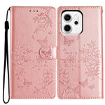 For Oppo Reno14 Pro 5G (Global) Wallet Phone Case Butterfly Floral Imprint Leather Flip Cover with Strap