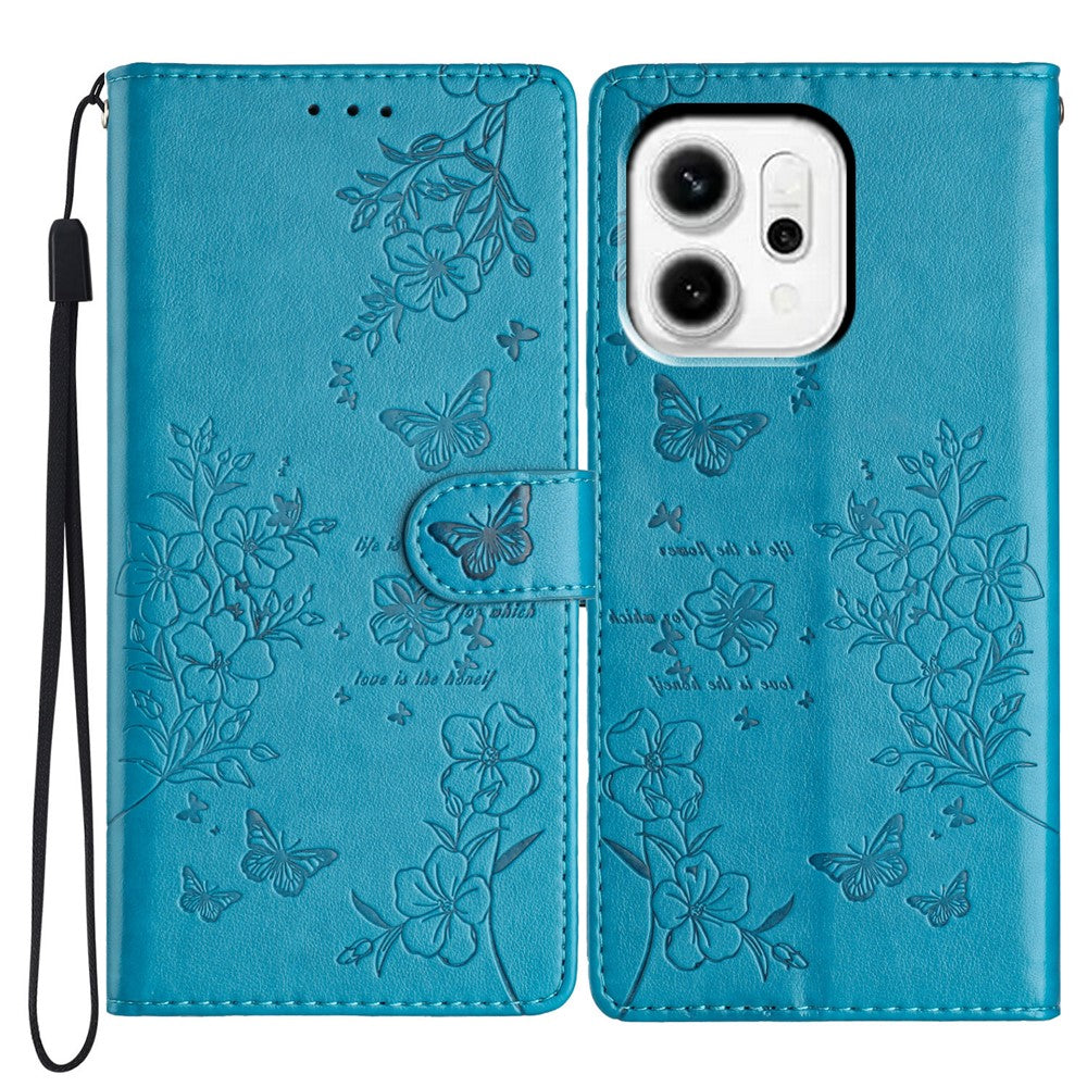 For Oppo Reno14 Pro 5G (Global) Wallet Phone Case Butterfly Floral Imprint Leather Flip Cover with Strap