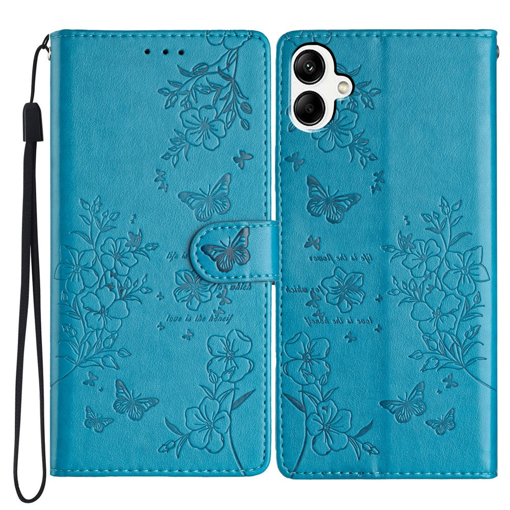 For Samsung Galaxy A08 5G / A08 4G / A07 4G Wallet Phone Case Butterfly Floral Imprint Leather Flip Cover with Strap