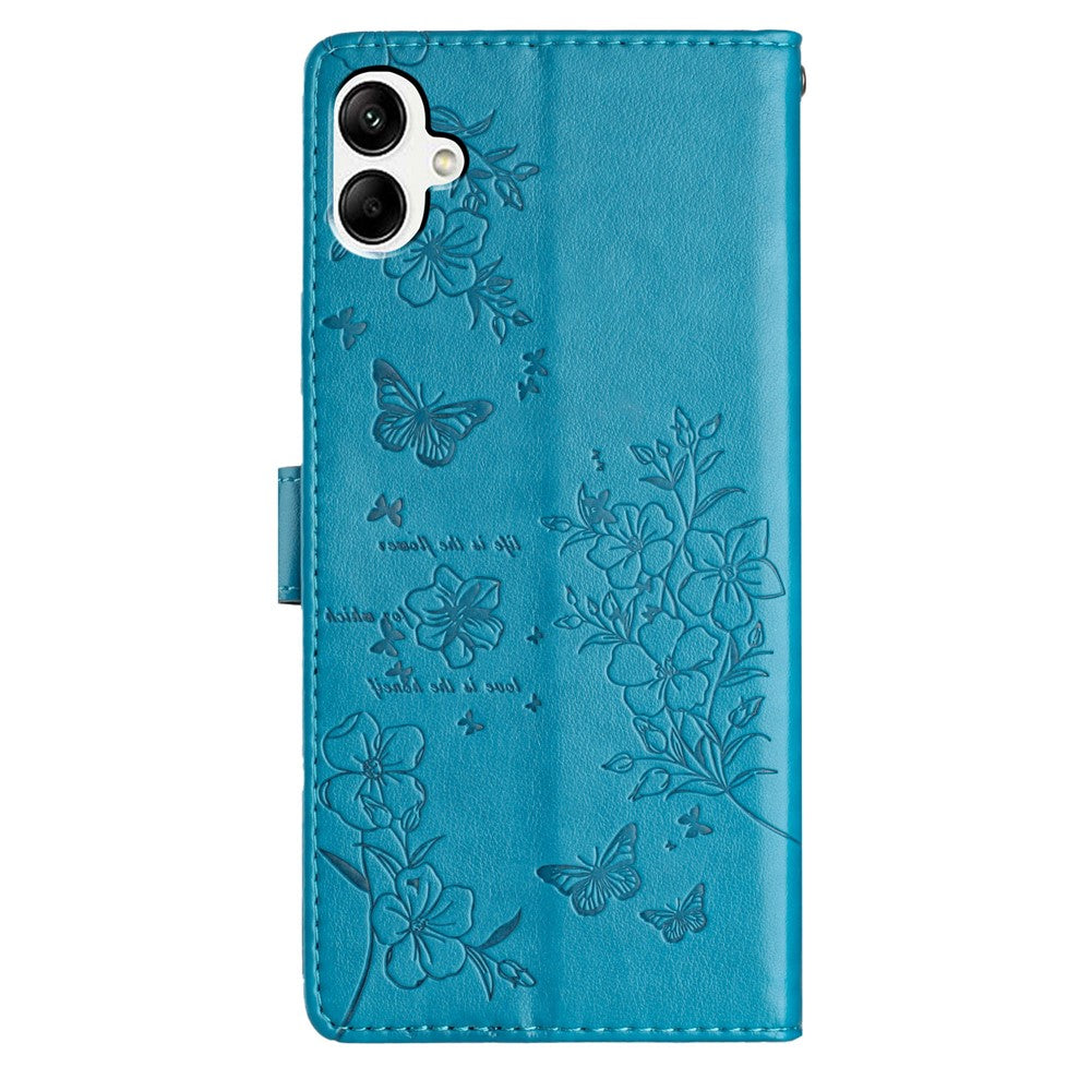 For Samsung Galaxy A08 5G / A08 4G / A07 4G Wallet Phone Case Butterfly Floral Imprint Leather Flip Cover with Strap