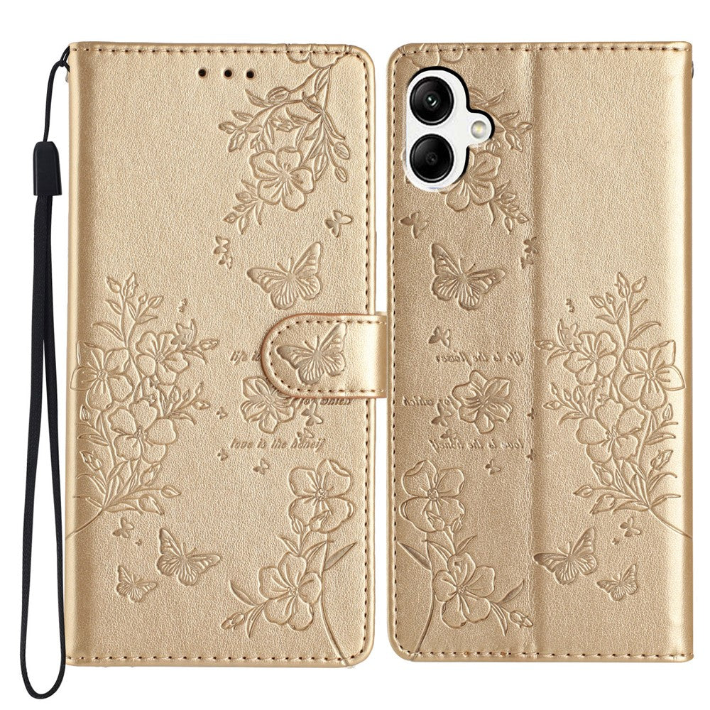 For Samsung Galaxy A08 5G / A08 4G / A07 4G Wallet Phone Case Butterfly Floral Imprint Leather Flip Cover with Strap