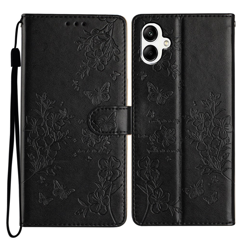 For Samsung Galaxy A08 5G / A08 4G / A07 4G Wallet Phone Case Butterfly Floral Imprint Leather Flip Cover with Strap