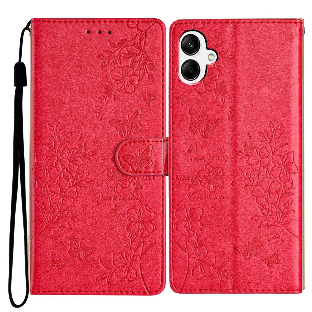 For Samsung Galaxy A08 5G / A08 4G / A07 4G Wallet Phone Case Butterfly Floral Imprint Leather Flip Cover with Strap