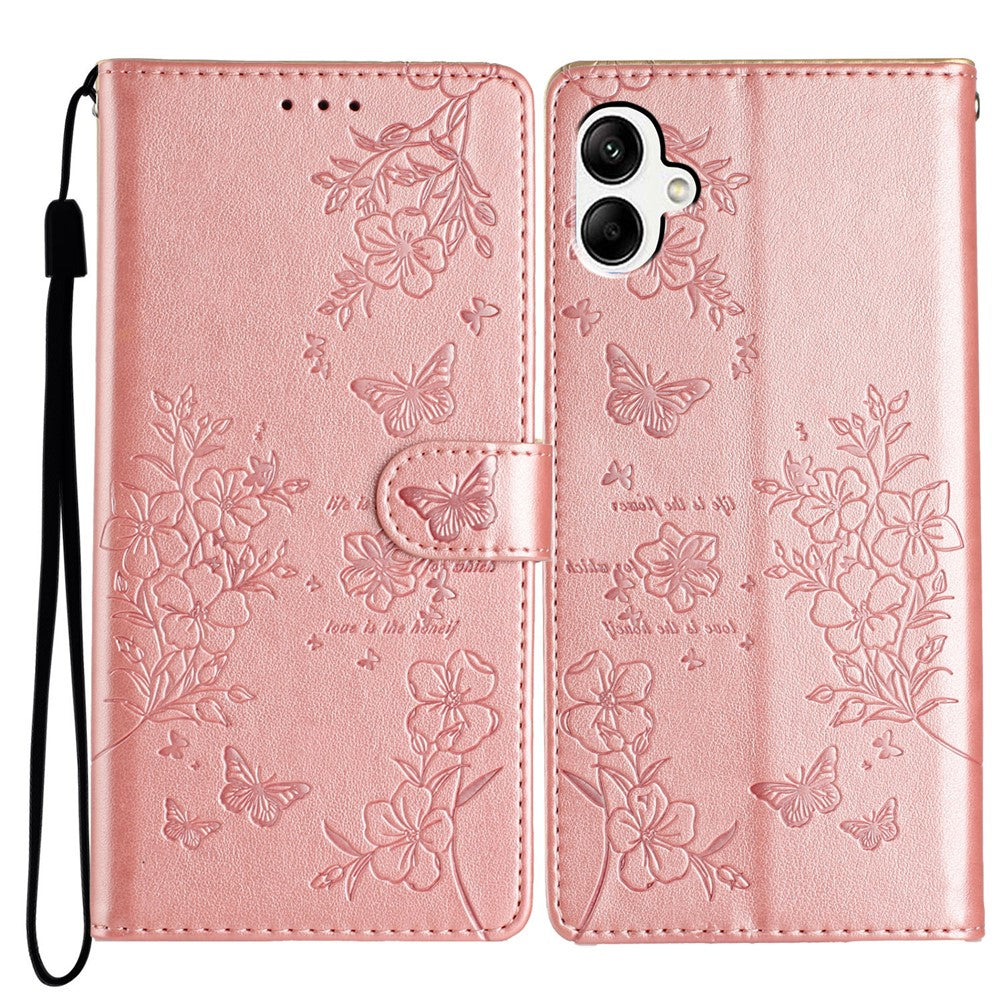 For Samsung Galaxy A08 5G / A08 4G / A07 4G Wallet Phone Case Butterfly Floral Imprint Leather Flip Cover with Strap