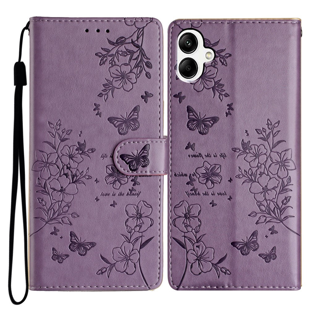 For Samsung Galaxy A08 5G / A08 4G / A07 4G Wallet Phone Case Butterfly Floral Imprint Leather Flip Cover with Strap
