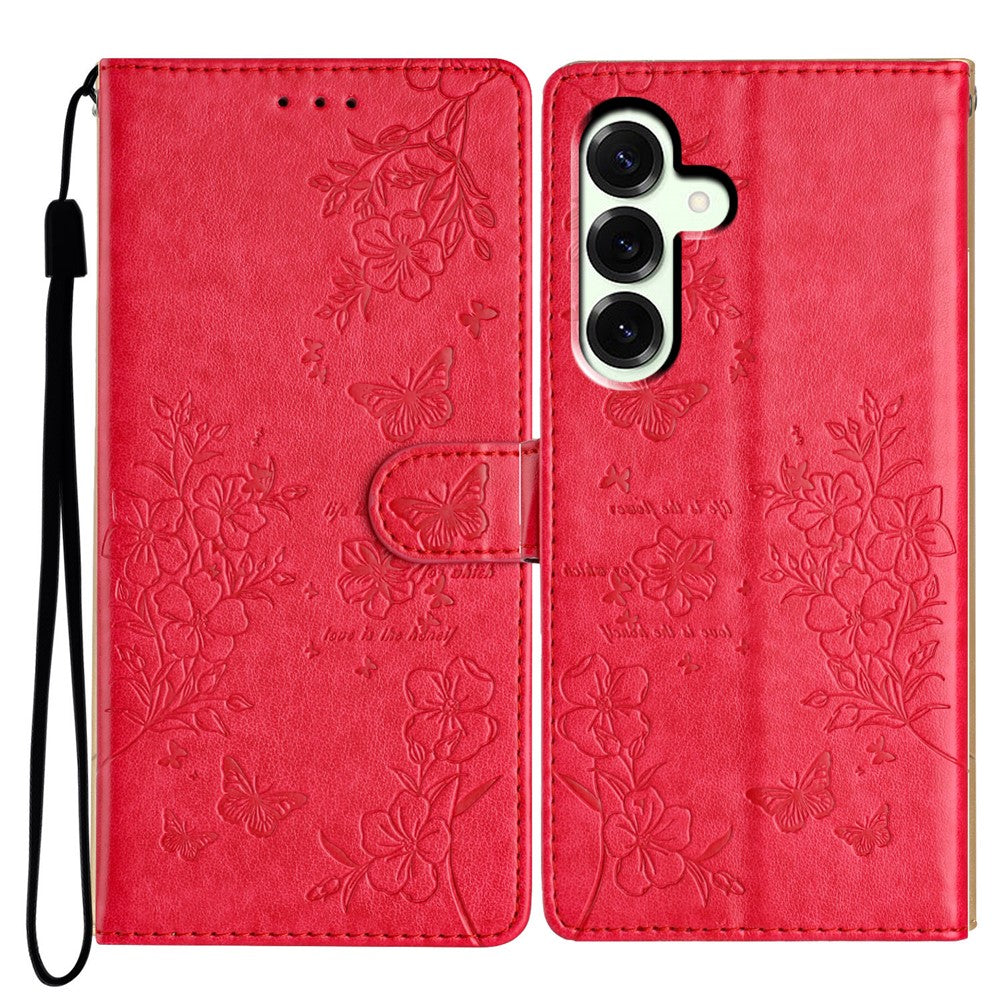 Samsung Galaxy A18 5G / A18 4G / A17 5G / A17 4G / A26 5G Plånboksfodral Läderflikfodral med Fjärilsmönster och Rem
