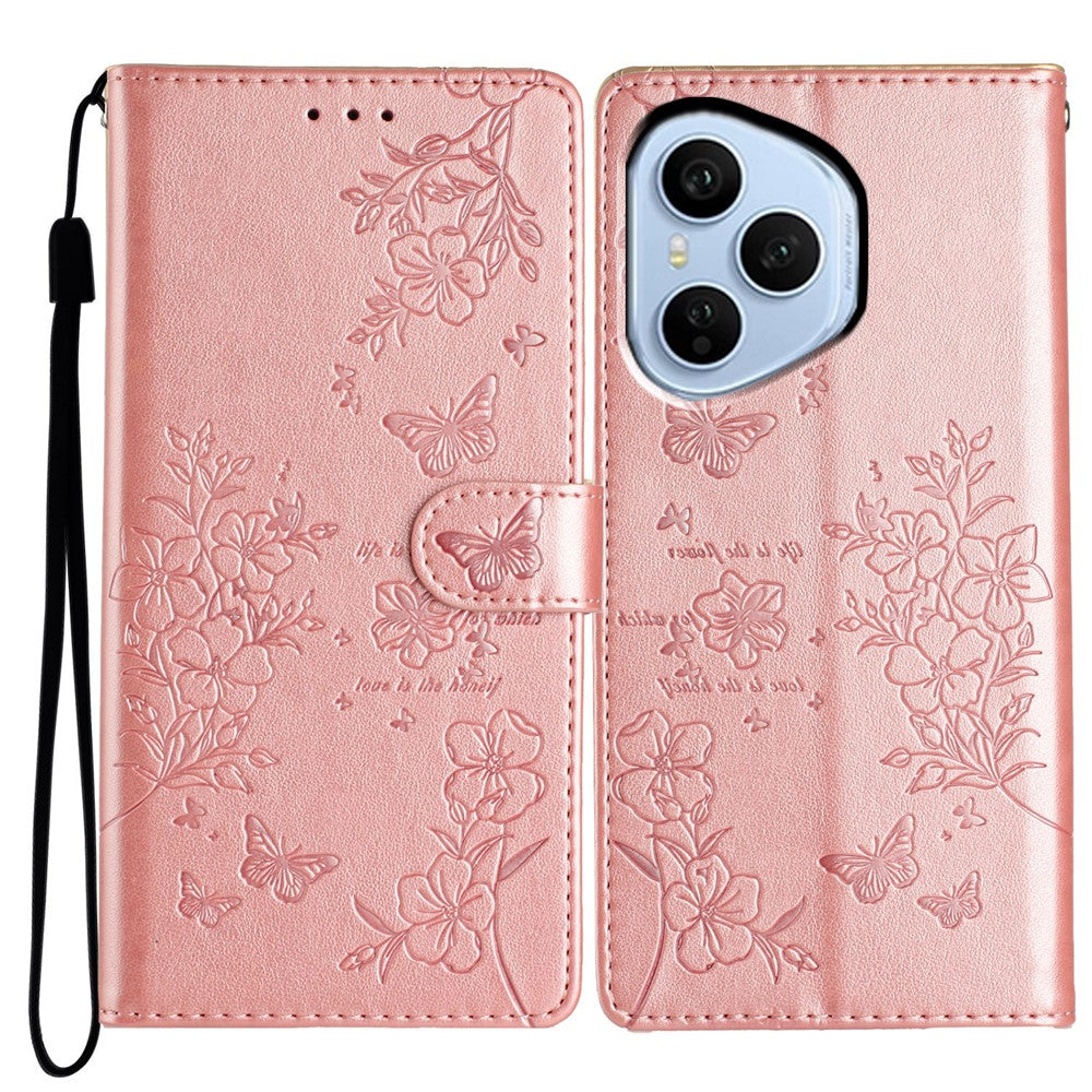 For Honor 400 Pro 5G (Global) Wallet Phone Case Butterfly Floral Imprint Leather Flip Cover with Strap