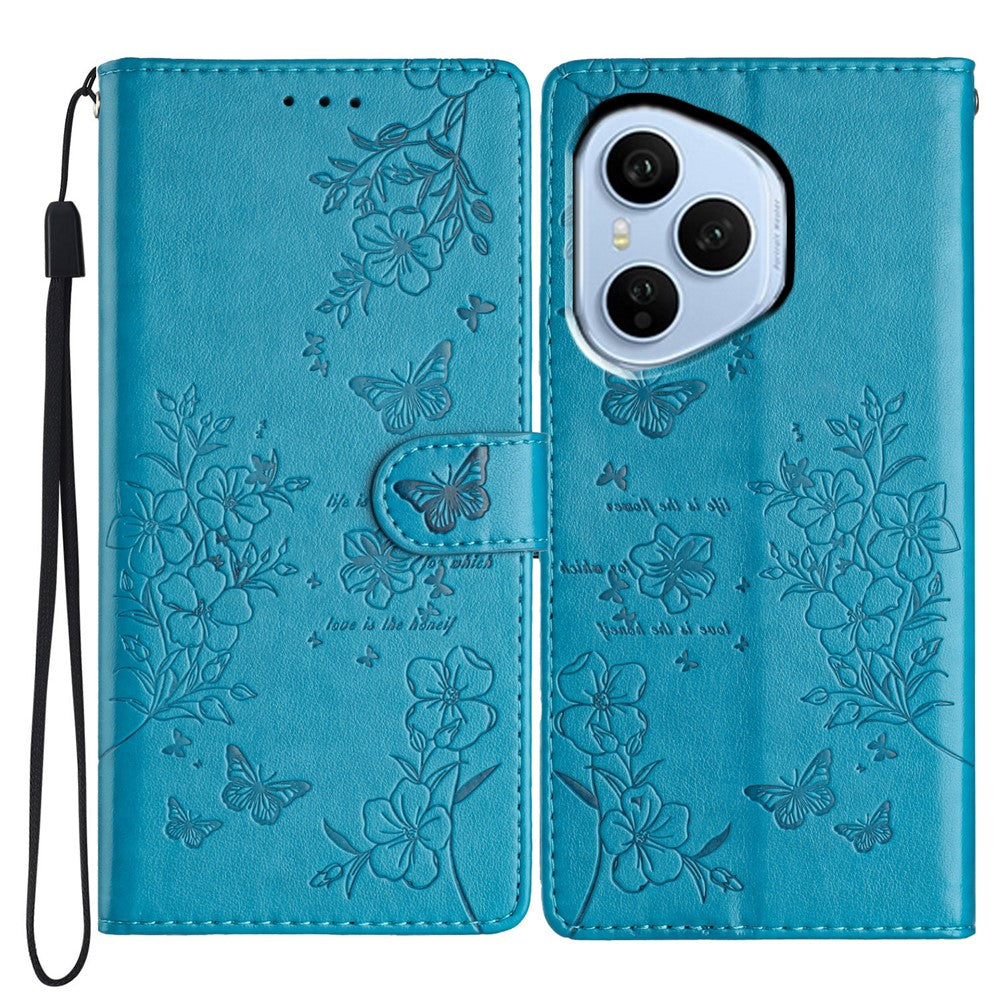 For Honor 400 Pro 5G (Global) Wallet Phone Case Butterfly Floral Imprint Leather Flip Cover with Strap