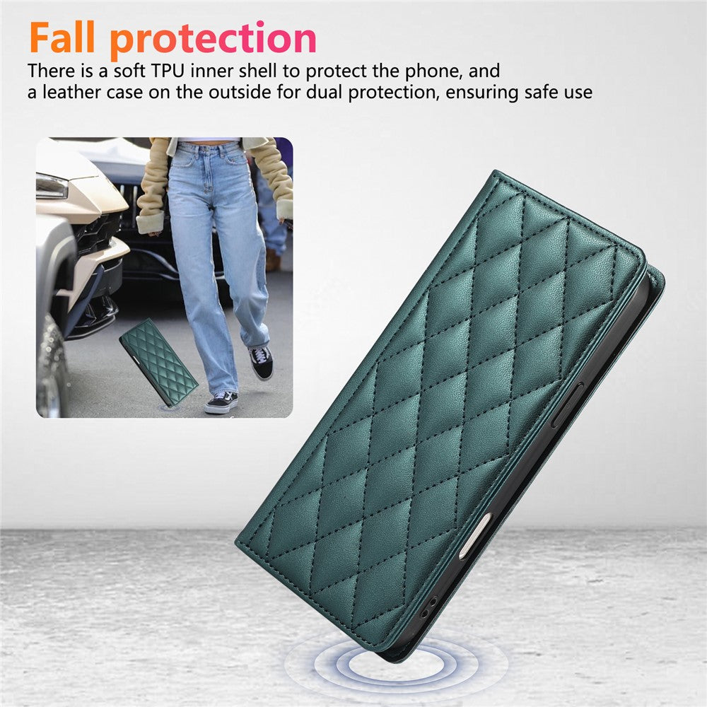 Phone Case For Xiaomi Redmi Note 14 Pro 5G / Note 14 Pro+ 5G / Poco X7 5G , RFID Blocking Wallet Stand Rhombus Leather Cover with Wrist Strap