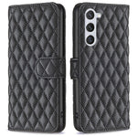 BINFEN COLOR BF Style-14 for Samsung Galaxy S23 Imprinted Rhombus Pattern PU Leather Phone Case Magnetic Closure Flip Stand Wallet Cover