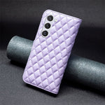 BINFEN COLOR BF Style-14 for Samsung Galaxy S23 Imprinted Rhombus Pattern PU Leather Phone Case Magnetic Closure Flip Stand Wallet Cover