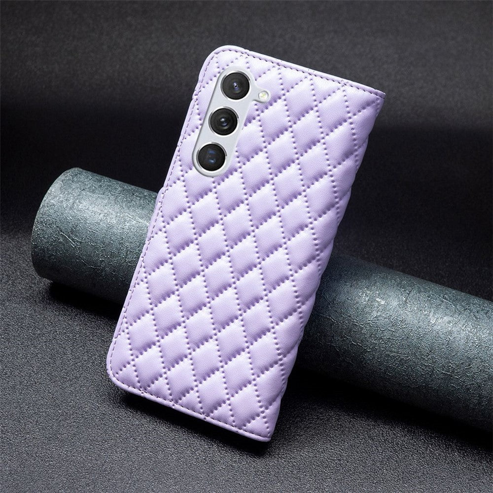 BINFEN COLOR BF Style-14 for Samsung Galaxy S23 Imprinted Rhombus Pattern PU Leather Phone Case Magnetic Closure Flip Stand Wallet Cover