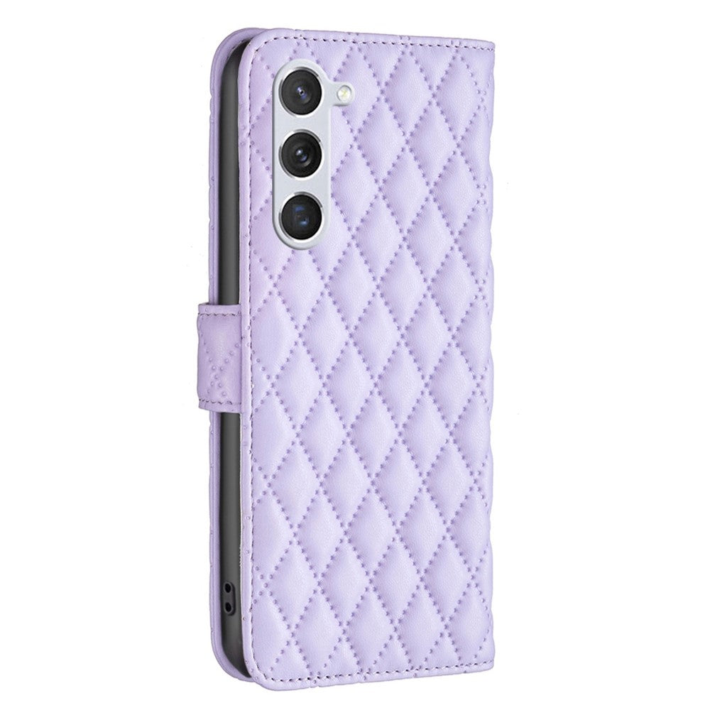 BINFEN COLOR BF Style-14 for Samsung Galaxy S23 Imprinted Rhombus Pattern PU Leather Phone Case Magnetic Closure Flip Stand Wallet Cover