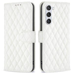BINFEN COLOR BF Style-14 for Samsung Galaxy S23 Imprinted Rhombus Pattern PU Leather Phone Case Magnetic Closure Flip Stand Wallet Cover