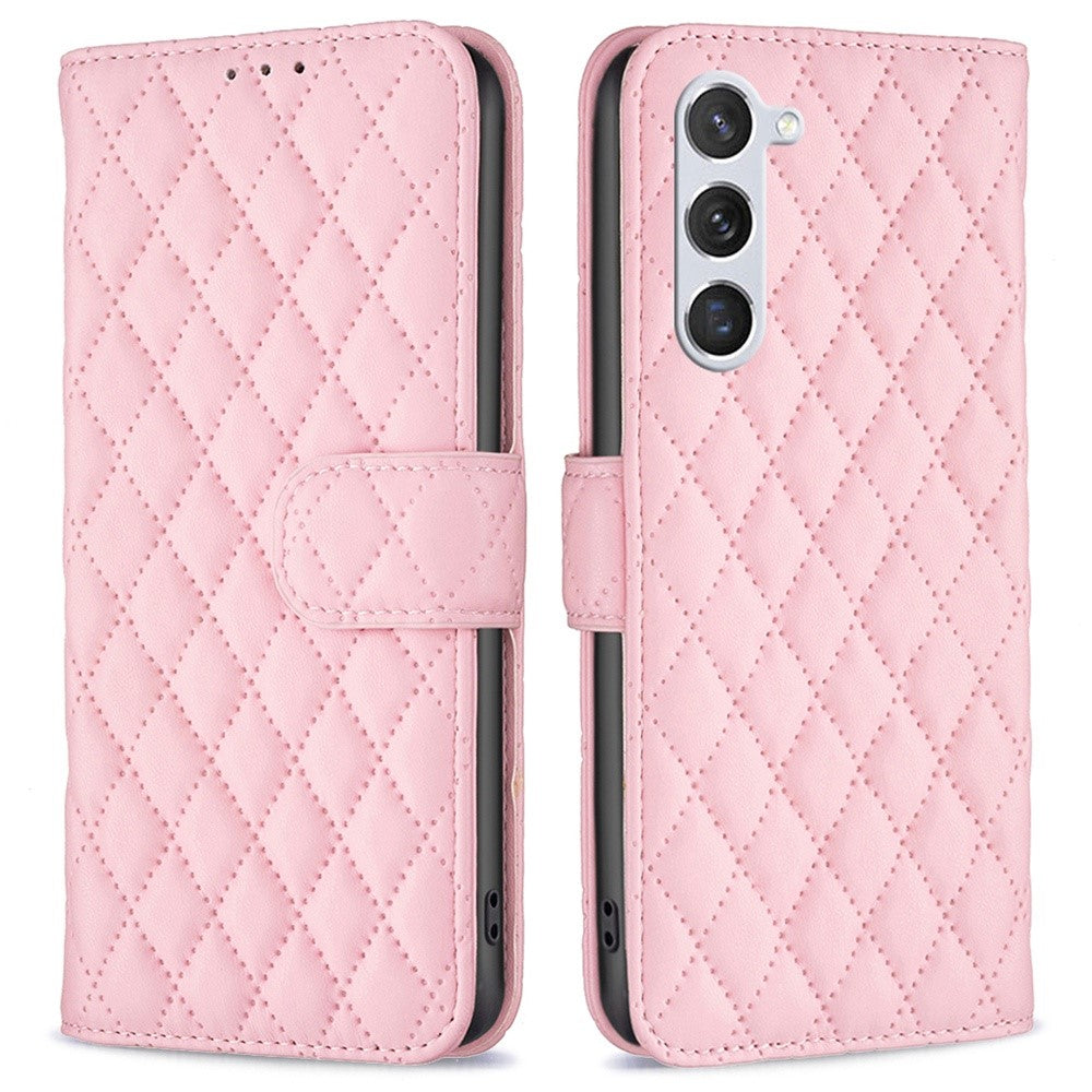 BINFEN COLOR BF Style-14 for Samsung Galaxy S23 Imprinted Rhombus Pattern PU Leather Phone Case Magnetic Closure Flip Stand Wallet Cover