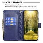 BINFEN COLOR BF Style-15 pungeetui med lynlås til Samsung Galaxy S23, PU-læder med trykt diamantmønster, magnetisk mobilcover med rem