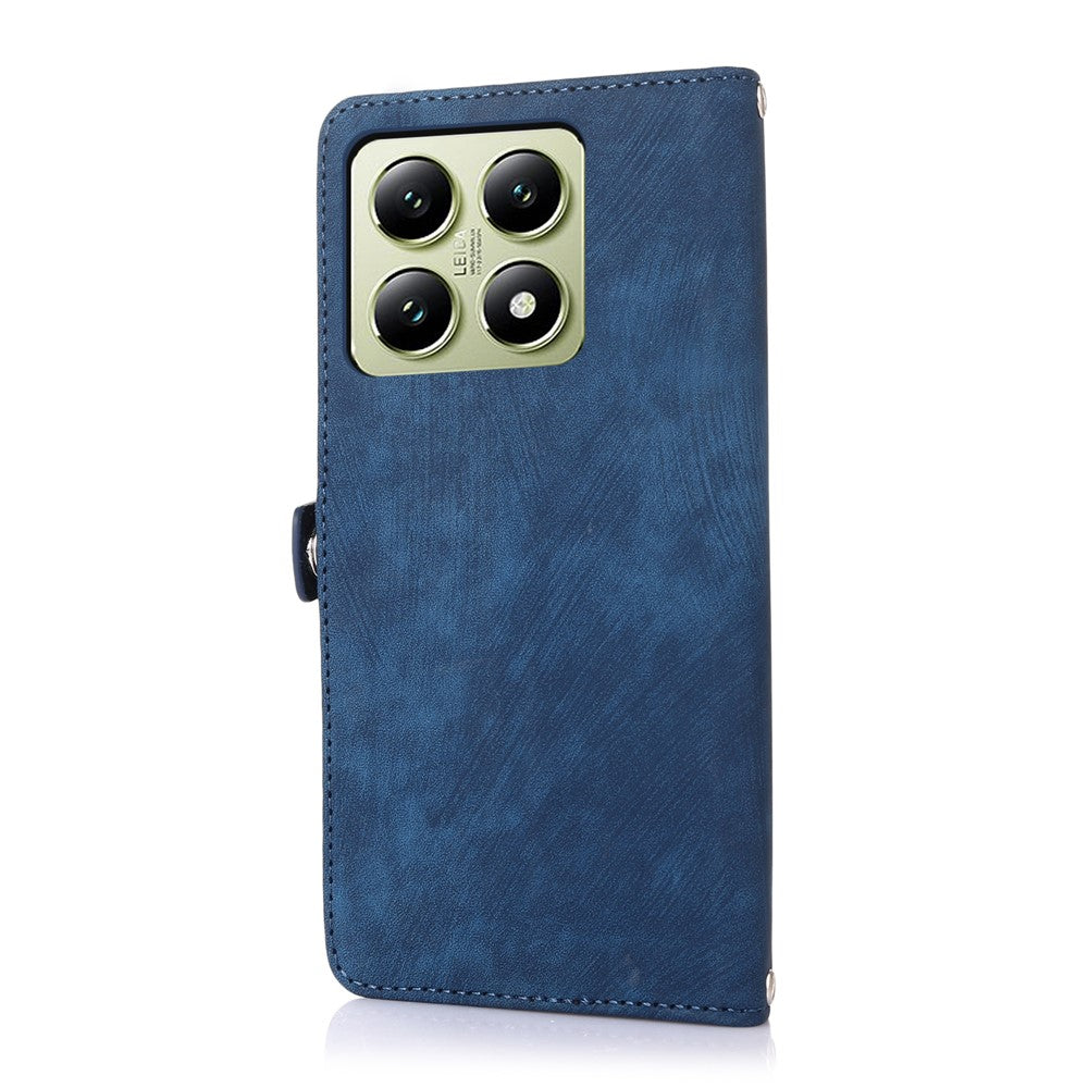 Fodral för Xiaomi 15 med dragkedja, 9 kortplatser, PU-läder och handledsrem.