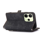 For Xiaomi Redmi Note 14 4G (164.84mm) Case Zipper Pocket 9 Card Slots PU Leather Phone Cover with Wrist Strap