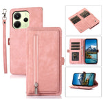 Xiaomi Redmi Note 14 4G (164.84mm)-etui med lynlåslomme, 9 kortlommer, PU-læder, mobilcover og håndledsrem