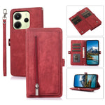 Xiaomi Redmi Note 14 4G (164.84mm)-etui med lynlåslomme, 9 kortlommer, PU-læder, mobilcover og håndledsrem
