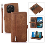 For Xiaomi Redmi Note 14 Pro 4G Case Zipper Pocket 9 Card Slots PU Leather Phone Cover with Wrist Strap