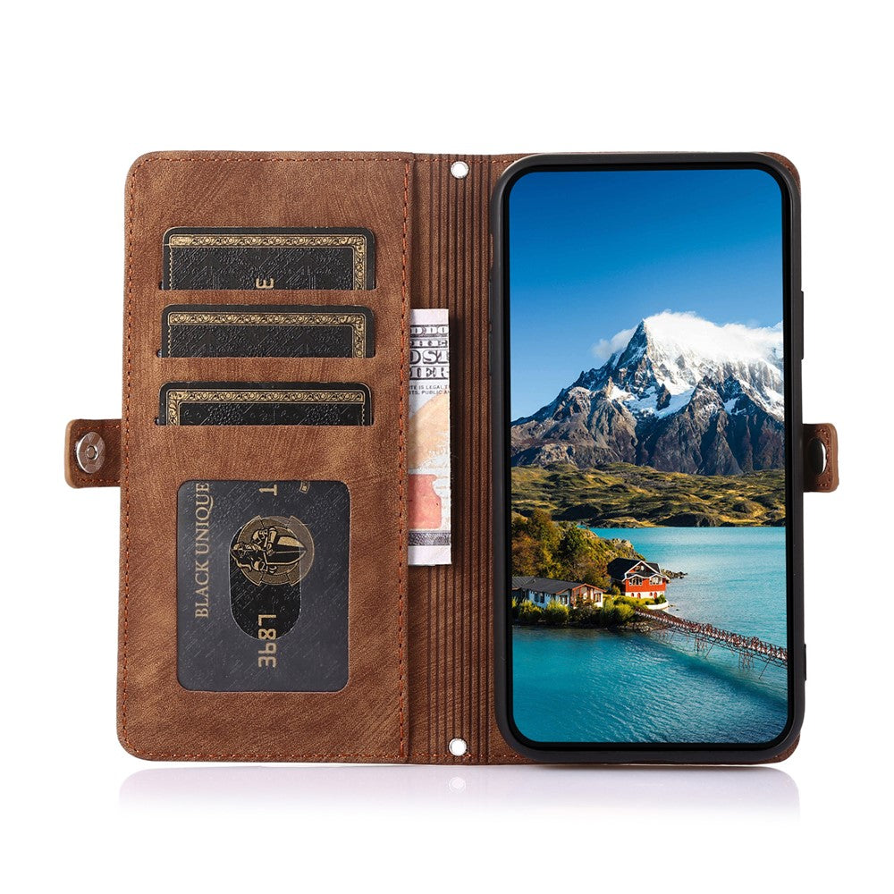 For Xiaomi Redmi Note 14 Pro 4G Case Zipper Pocket 9 Card Slots PU Leather Phone Cover with Wrist Strap