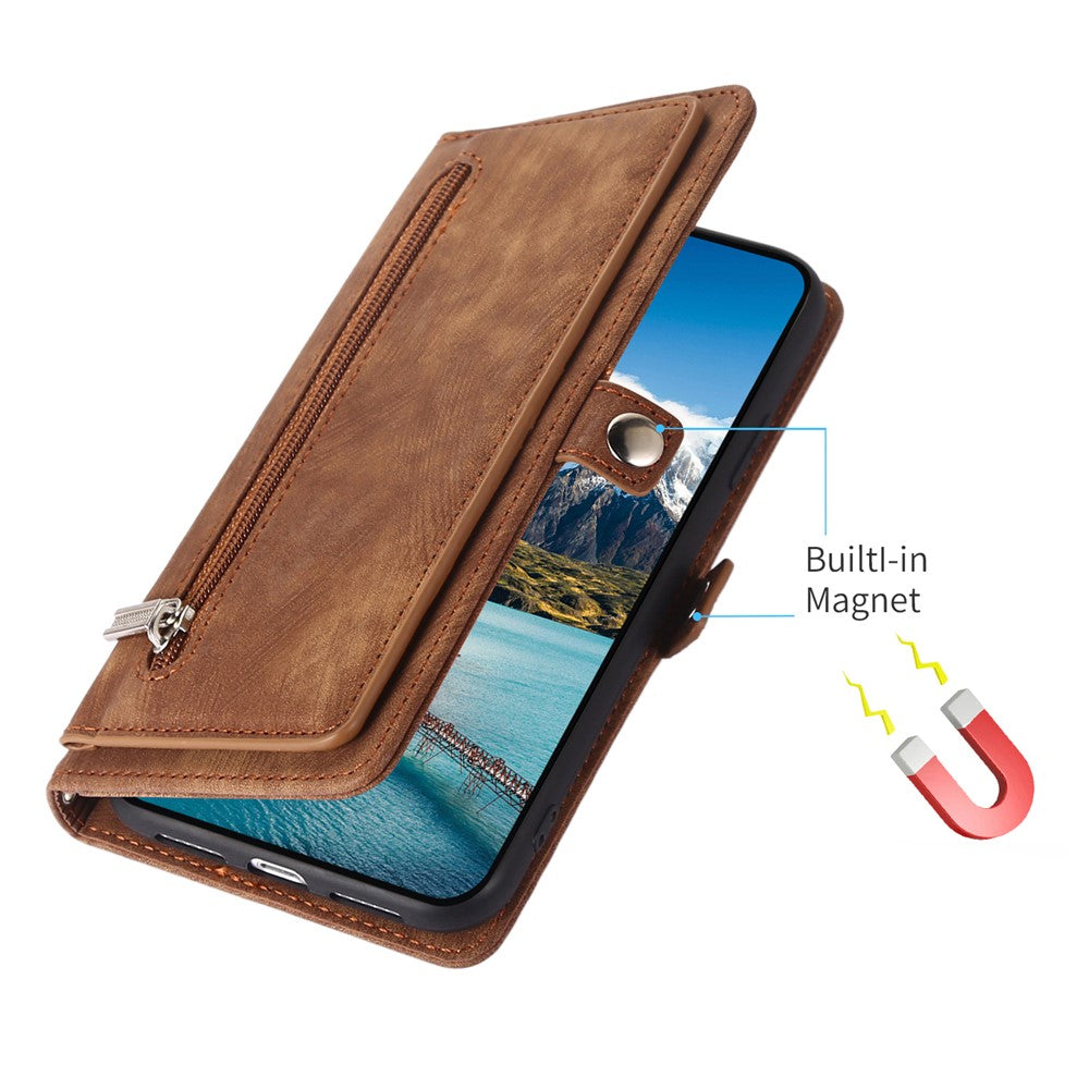 For Xiaomi Redmi Note 14 Pro 4G Case Zipper Pocket 9 Card Slots PU Leather Phone Cover with Wrist Strap