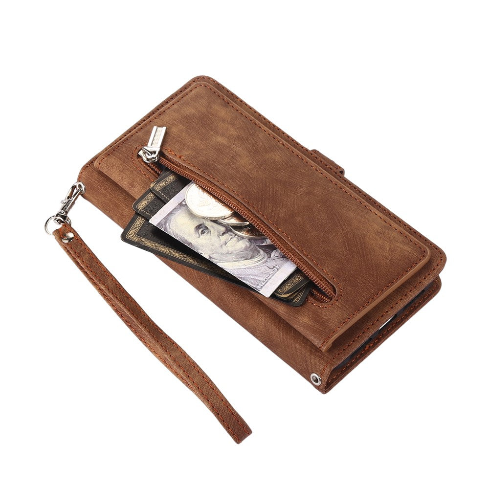 For Xiaomi Redmi Note 14 Pro 4G Case Zipper Pocket 9 Card Slots PU Leather Phone Cover with Wrist Strap